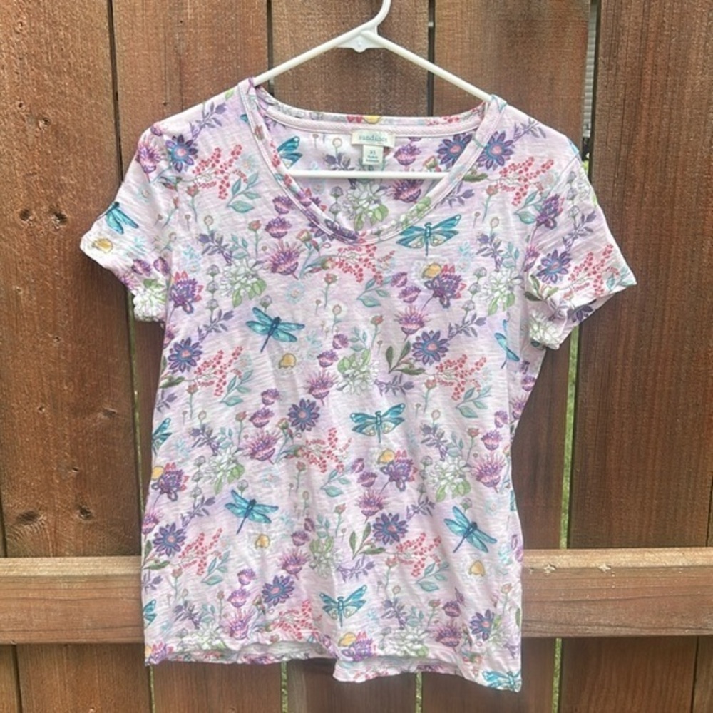 Sundance Butterly Firefly V-Neck Short Sleeve Lavender Tee Shirt Top Size XS